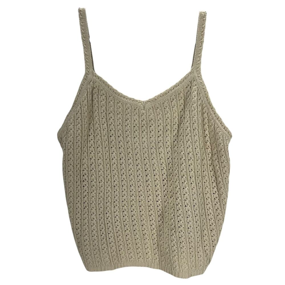 Crochet Knit Sweater Tank Large Beige Pointelle Boho Coastal Festival Maurices
